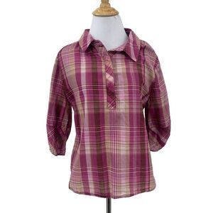 Soft Surroundings Arietta Shirt Women PM Petite Medium Hidden Button Half Sleeve